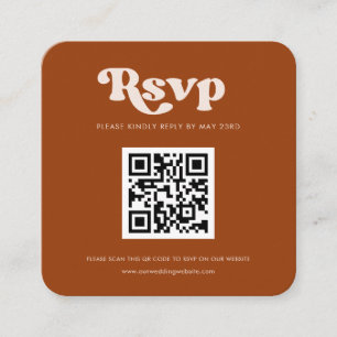 Stylish retro burnt orange QR code RSVP response Enclosure Card