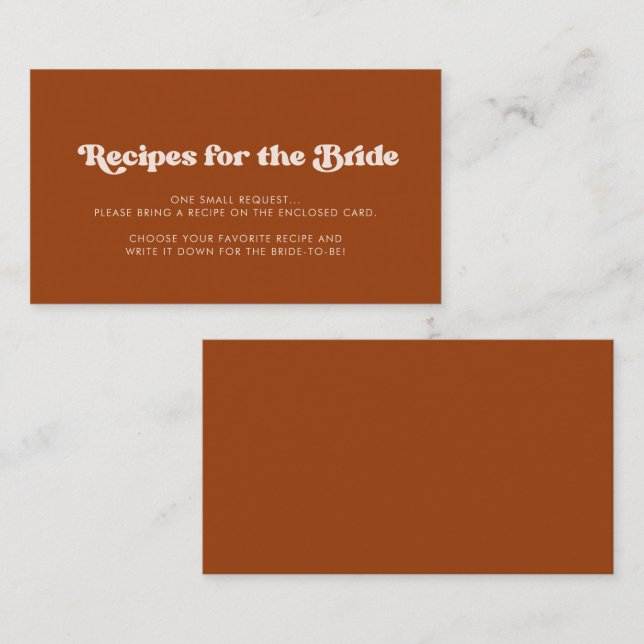 Stylish retro Burnt orange Recipe request card (Front/Back)