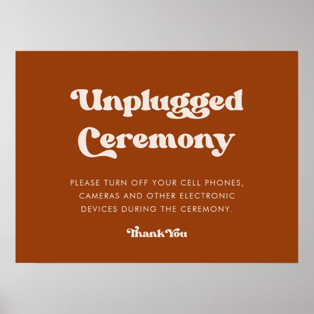 Stylish retro Burnt Orange Unplugged ceremony  Poster (Front)