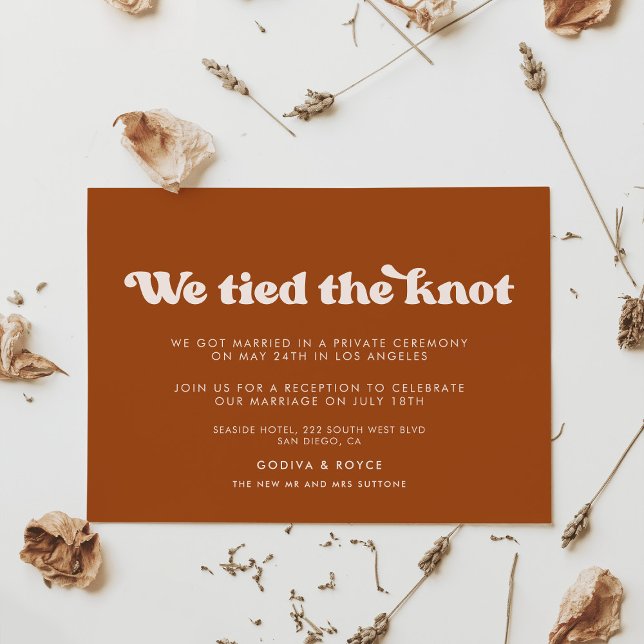 Stylish retro burnt orange We tied the knot card (Creator Uploaded)