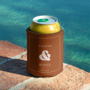 Stylish retro Burnt Orange Wedding Can Cooler