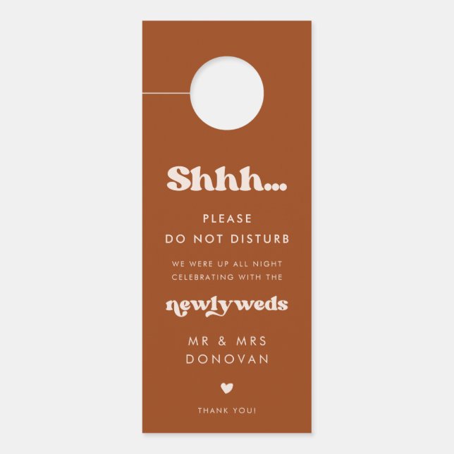Stylish retro Burnt Orange Wedding Do not disturb Door Hanger (Front)