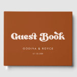 Stylish retro burnt orange wedding guest book<br><div class="desc">A retro chic theme: adopt this slightly vintage and stylish typographic design for your wedding stationery,  with a burnt orange,  terracotta,  brown sugar & peach pink colour theme. Fully customisable text,  colours and backgrounds.</div>