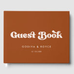 Stylish retro burnt orange wedding guest book<br><div class="desc">A retro chic theme: adopt this slightly vintage and stylish typographic design for your wedding stationery,  with a burnt orange,  terracotta,  brown sugar & peach pink colour theme. Fully customisable text,  colours and backgrounds.</div>