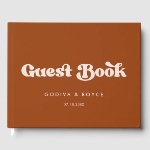 Stylish retro burnt orange wedding guest book
