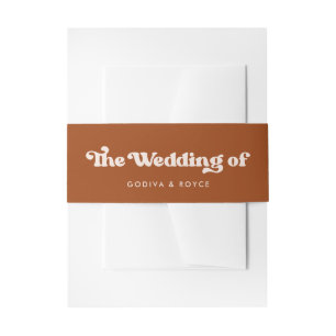 Stylish retro burnt orange wedding invitation belly band