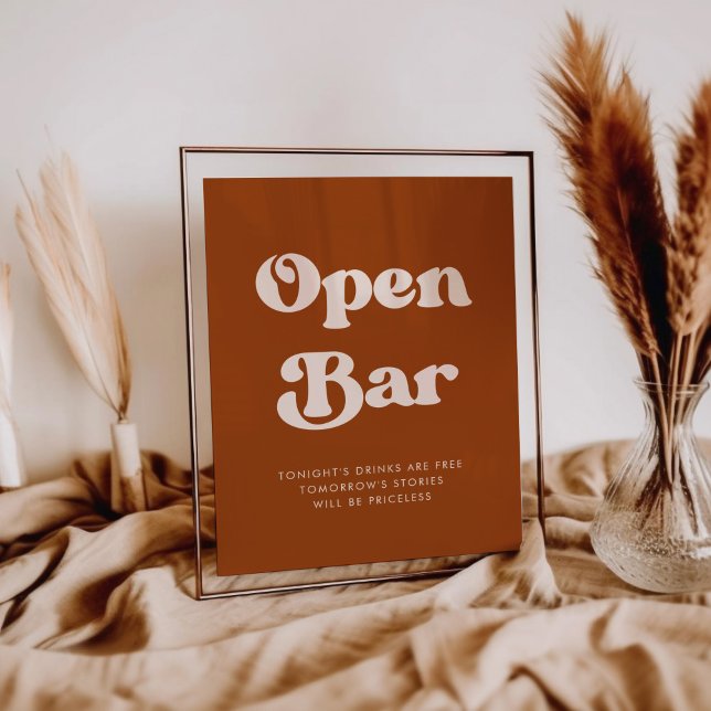 Stylish retro Burnt Orange Wedding Open Bar sign (Creator Uploaded)