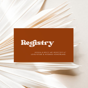 Stylish retro burnt orange wedding registry card