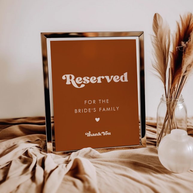 Stylish retro Burnt Orange Wedding Reserved sign (Creator Uploaded)