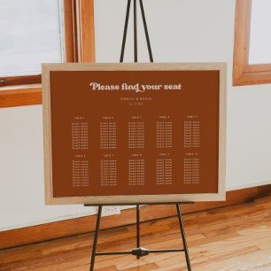 Stylish retro Burnt Orange Wedding seating chart