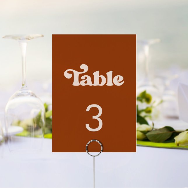 Stylish retro burnt orange wedding table number (Creator Uploaded)