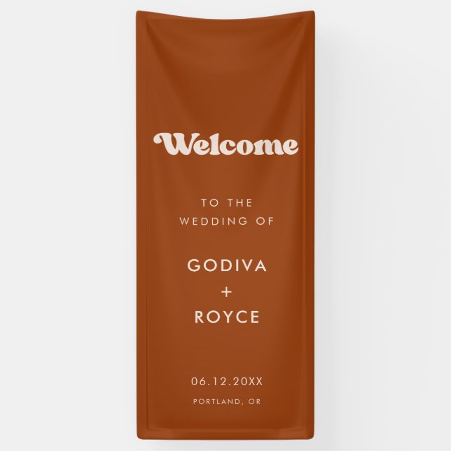 Stylish Retro Burnt Orange Welcome to our Wedding Banner (Vertical)