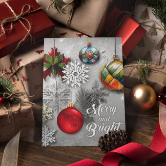 Stylish retro colourful ornaments snowflakes  holiday postcard