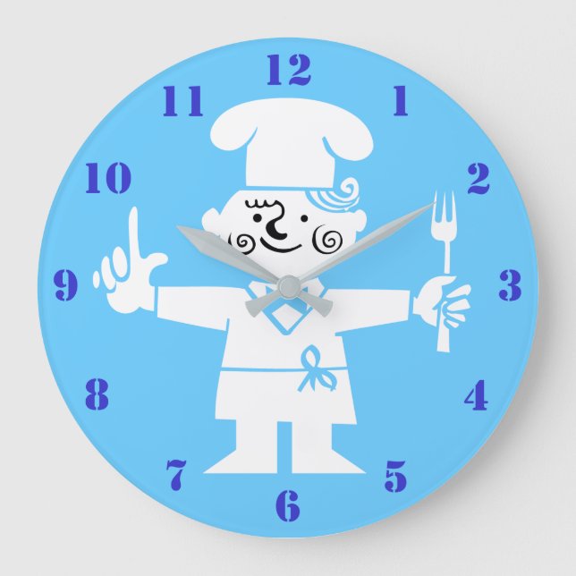 STYLISH RETRO COOK WITH BLUE NUMBERS LARGE CLOCK (Front)