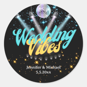 stylish retro disco ball groovy wedding classic round sticker