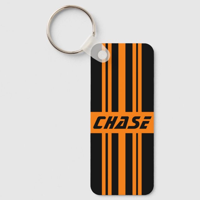 Stylish Retro Double-sided Black & Orange Stripes  Key Ring (Front)