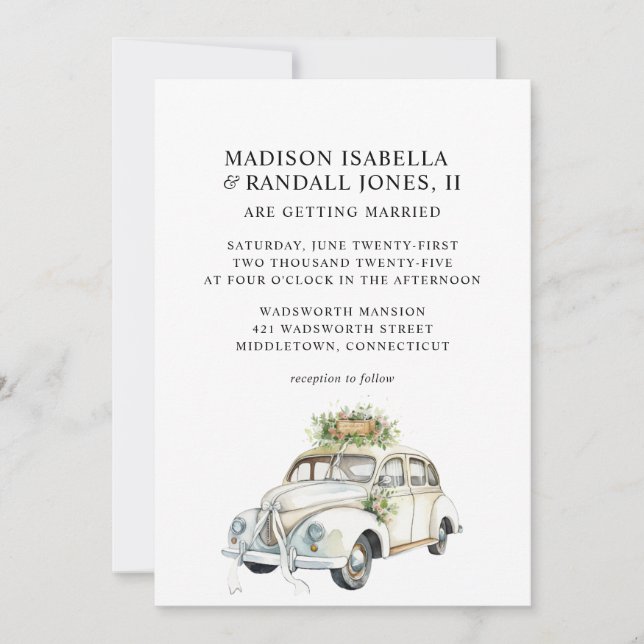 Stylish Retro Floral Wedding Invitation (Front)