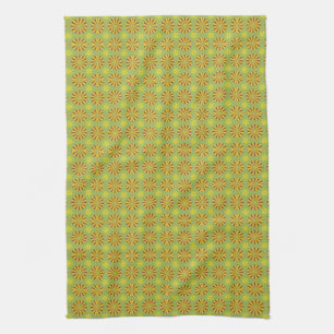 Stylish Retro Green Yellow & Red Vintage Pattern Tea Towel