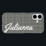 Stylish Retro Grey Gingham Plaid Personalised iPhone 16 Case<br><div class="desc">Stylish Retro Black and Grey Gingham Plaid Pattern Personalised Phone Case</div>