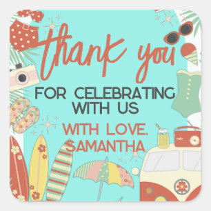 Stylish Retro Groovy Beach or Pool Party Favour Square Sticker
