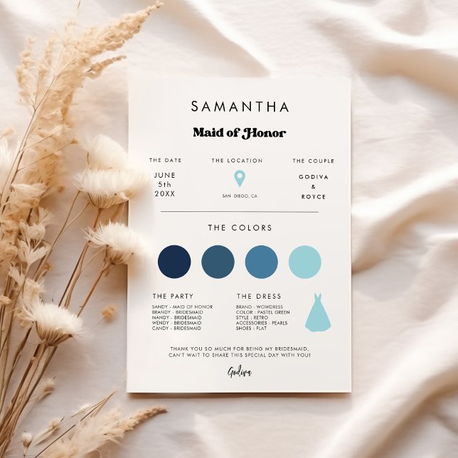 Stylish retro Maid of Honour info card (Creator Uploaded)