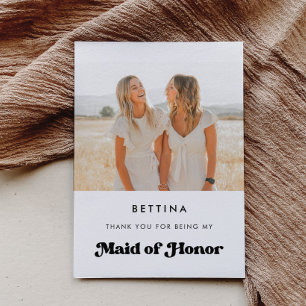 Stylish retro Maid of honour thank you Photo card