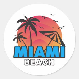 Stylish Retro Miami Beach Travel  Classic Round Sticker