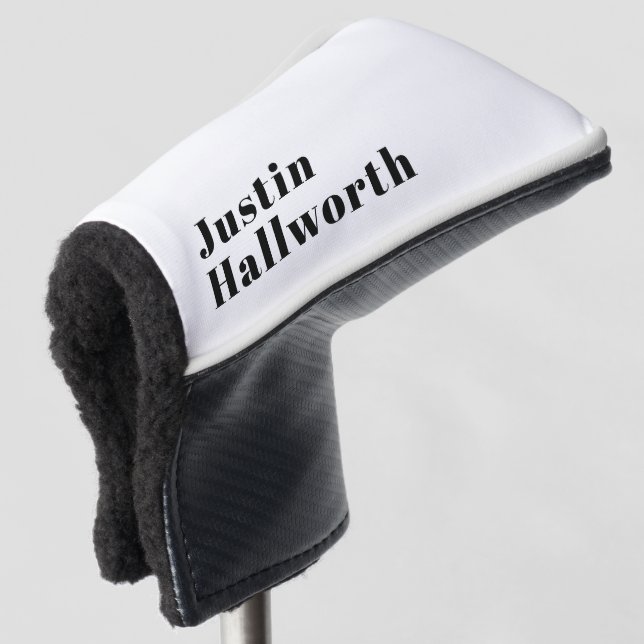 Stylish Retro Modern Lettering | Editable Black Golf Head Cover (3/4 Front)