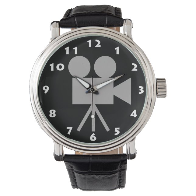 STYLISH RETRO MOVIE CAMERA WITH WHITE NUMBERS WATCH (Front)