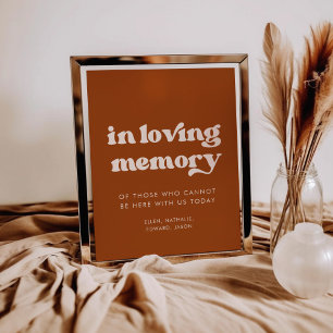 Stylish retro Orange In loving memory wedding sign