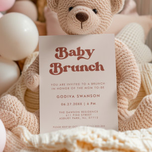 Stylish retro Peach Pink Baby Brunch Invitation