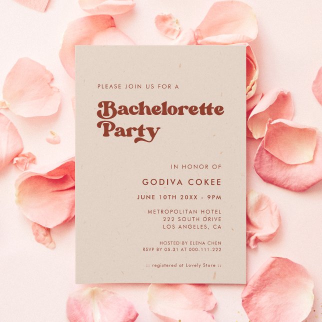 Stylish retro peach pink Bachelorette Party Invitation (Creator Uploaded)