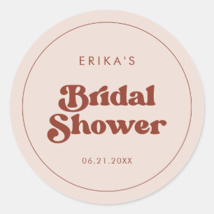 Stylish retro Peach Pink Bridal Shower Classic Round Sticker
