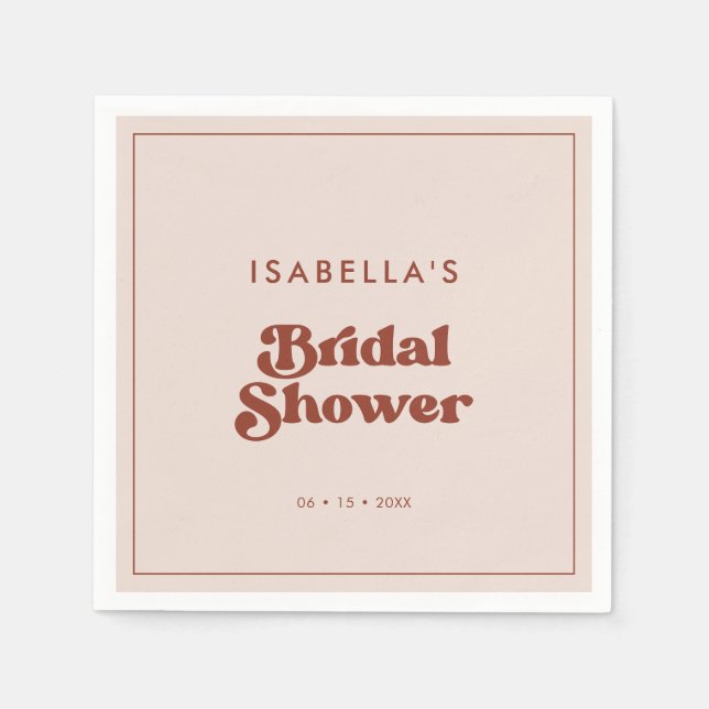 Stylish retro Peach Pink Bridal Shower Napkin (Front)