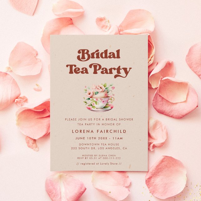 Stylish retro Peach Pink Bridal Tea Invitation (Creator Uploaded)