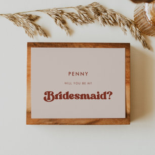 Stylish retro peach pink Bridesmaid proposal card