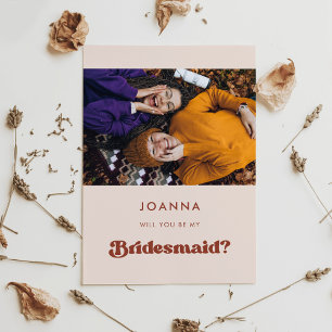 Stylish retro peach pink Bridesmaid proposal card