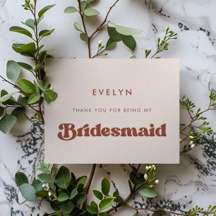 Stylish retro Peach Pink Bridesmaid thank you card