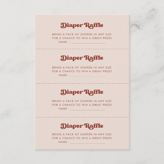 Stylish retro Peach Pink Diaper Raffle game card (Front)