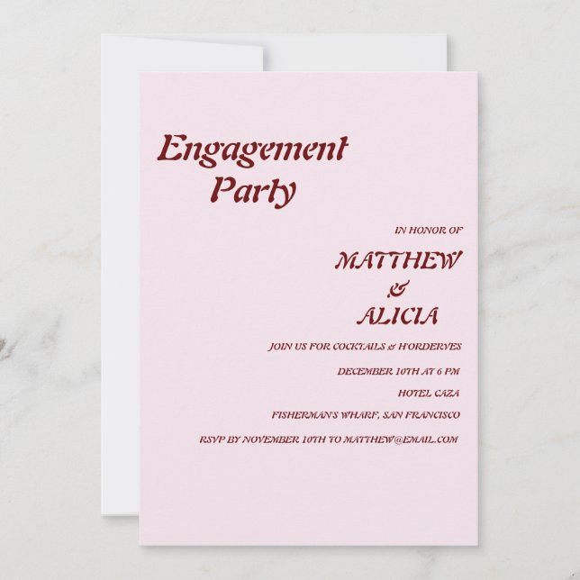 Stylish Retro peach pink Engagement party Invitati Invitation (Front)
