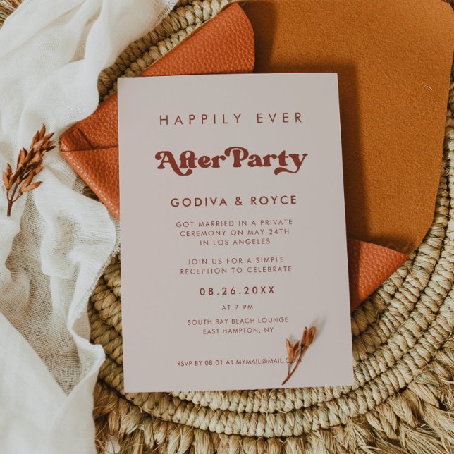Stylish retro peach pink Happily ever after party Invitation (Creator Uploaded)
