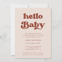 Stylish retro Peach Pink Hello Baby