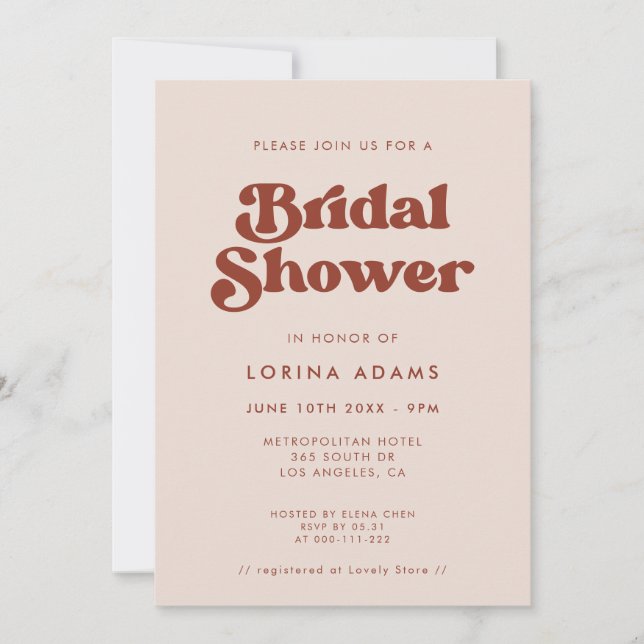 Stylish retro Peach Pink Photo bridal shower Invitation (Front)