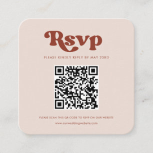 Stylish retro peach pink QR code RSVP response Enclosure Card