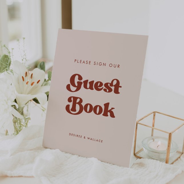 Stylish retro Peach Pink Sign our Guestbook (Creator Uploaded)