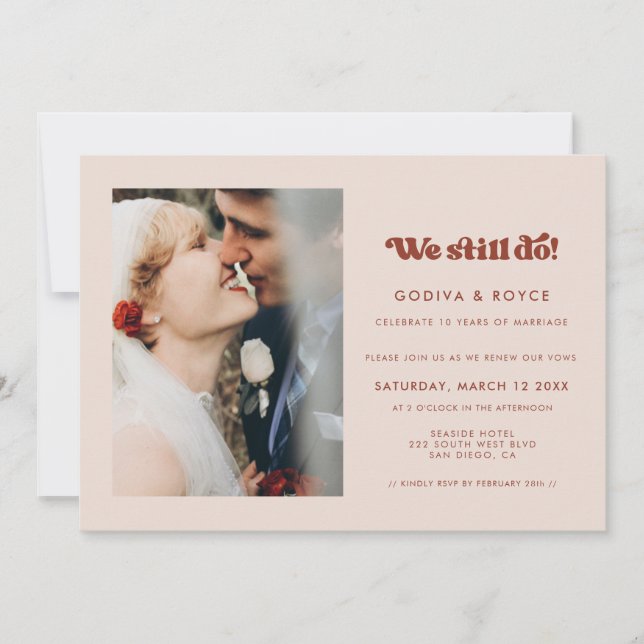 Stylish retro Peach Pink We still do Photo Invitation (Front)
