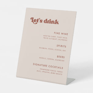 Stylish retro Peach Pink Wedding Bar menu Pedestal Sign