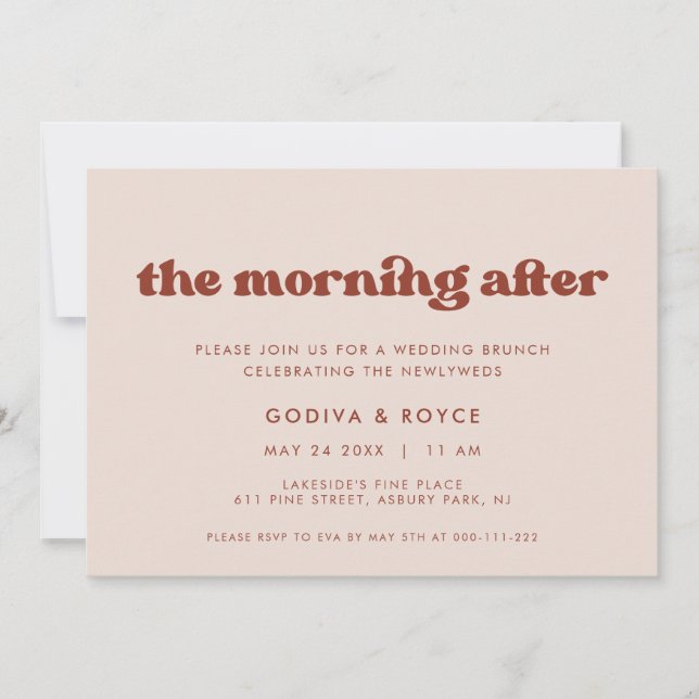 Stylish retro Peach Pink Wedding Brunch Invitation (Front)