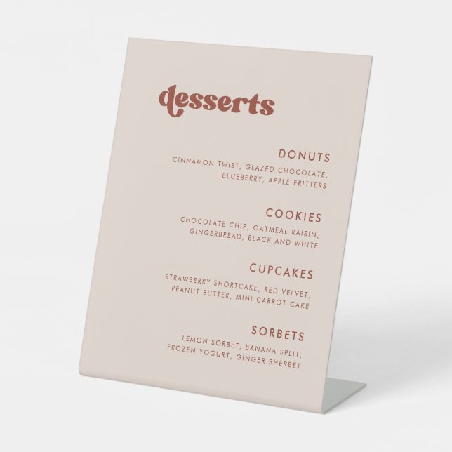 Stylish retro Peach Pink Wedding Dessert Bar Pedestal Sign (Front)