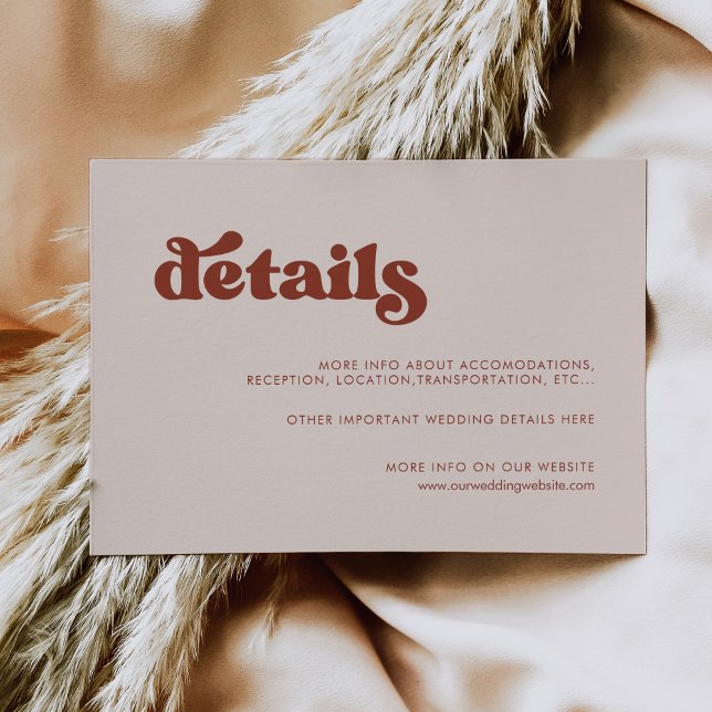 Stylish retro peach pink wedding details card (Creator Uploaded)